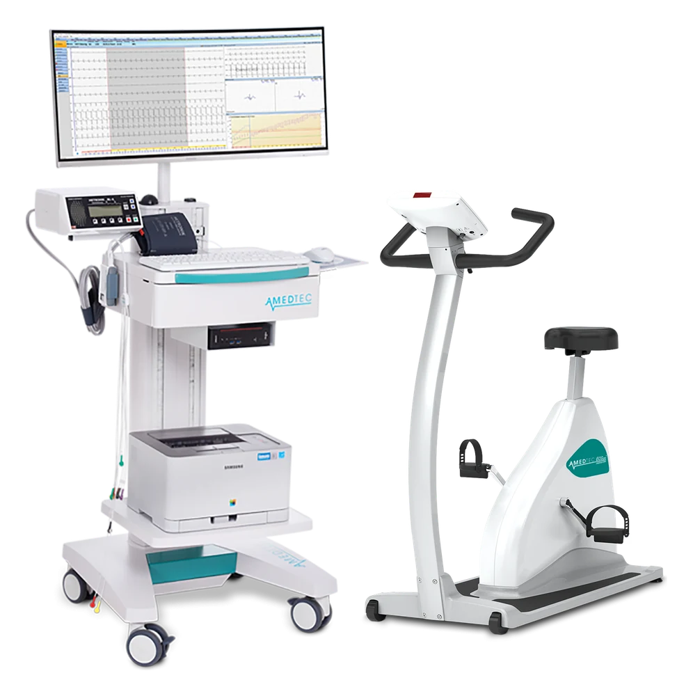 AMEDTEC Belastungs-EKG-Messplatz mit Gerätewagen und Fahrradergometer
